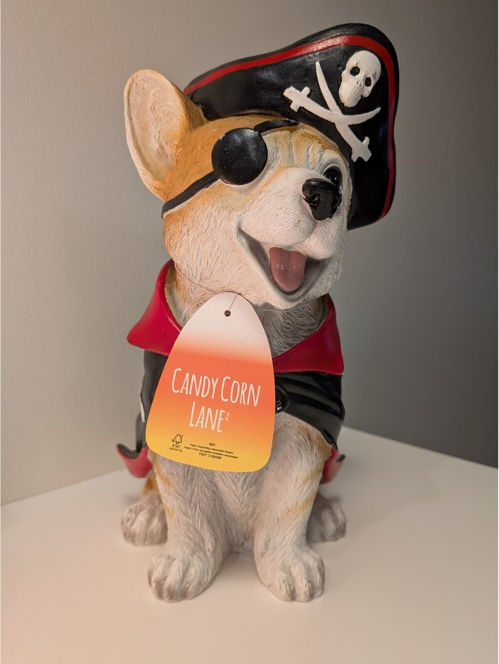 NWT 11-inch Candy Corn Lane Pirate Corgi Halloween Statue Fall *note markings